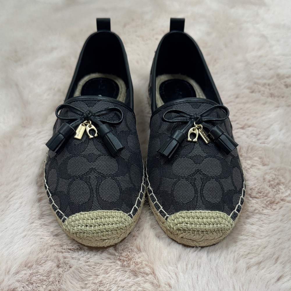 Coach Black and Tan Espadrille Flats